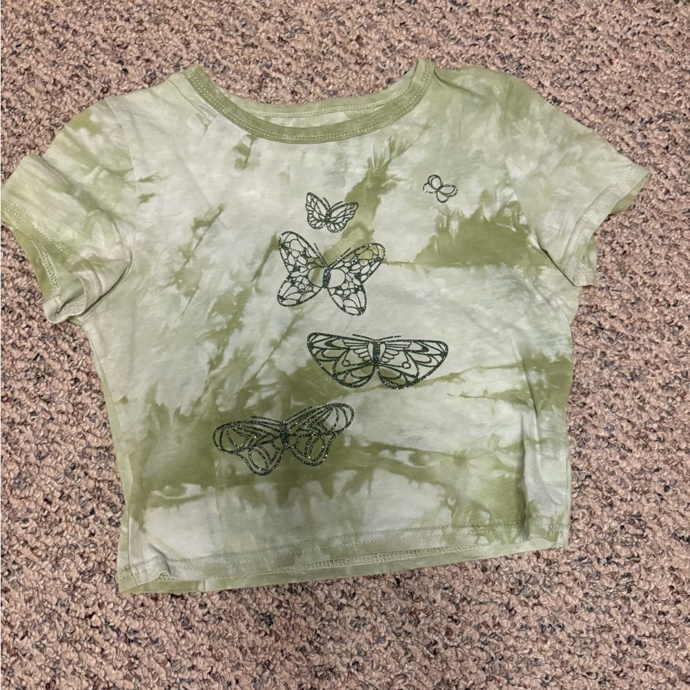 Green Tie-Dye Butterfly Baby Tee
